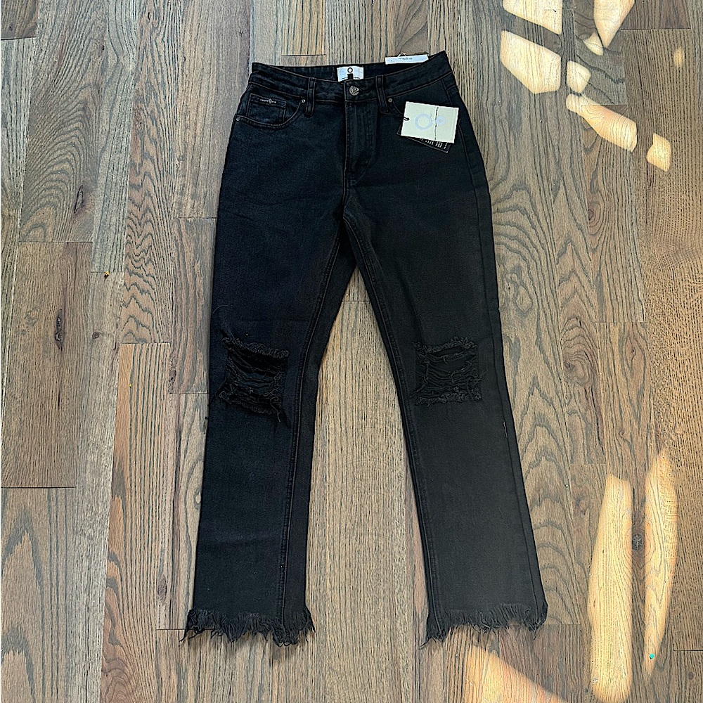 Insane Gene | New with Tags Black Distressed Denim Fray Hem Straight Leg